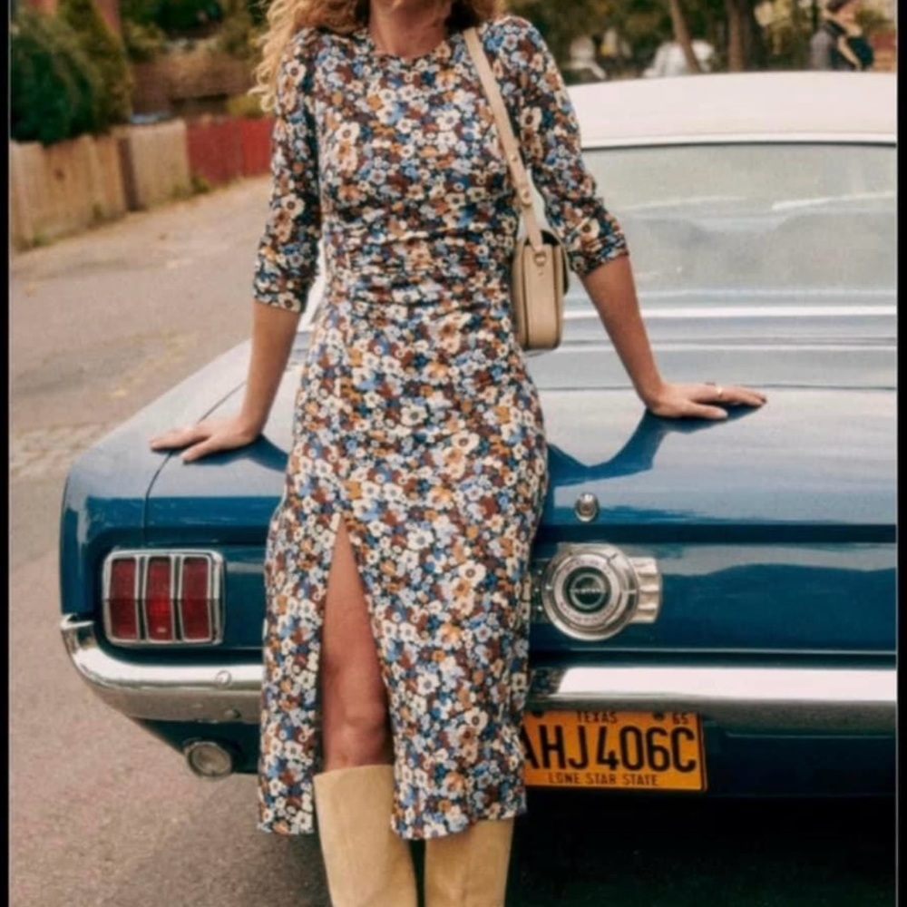 Sezane Blue Floral Midi Dress